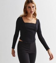 New Look Black Ribbed Square Neck Seam Top